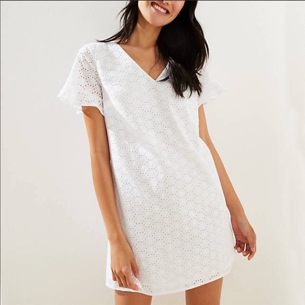 Loft Eyelet Flutter Sleeve Shift Dress